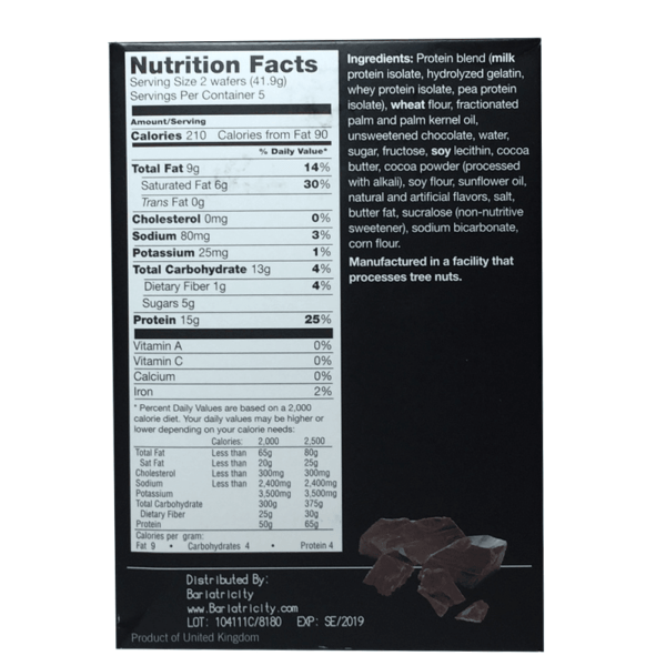 Chocolate Wafers - bariatric protein bar nutrition label product1