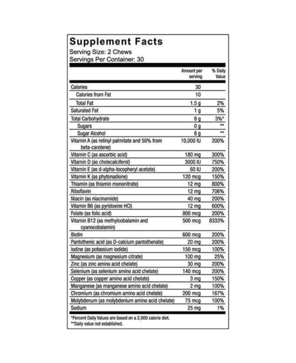 Celebrate Multivitamin Soft Chews - Orange Flavor - 60 Count Nutrition Label Vitamins